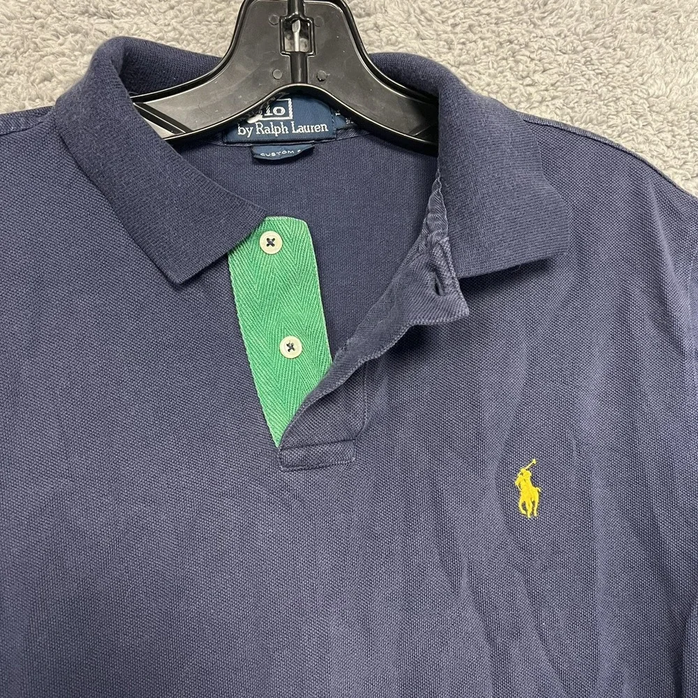 VTG Polo Ralph Lauren Shirt Men's Sz L Blue/Yellow Pony Accent Collar/Placket #3